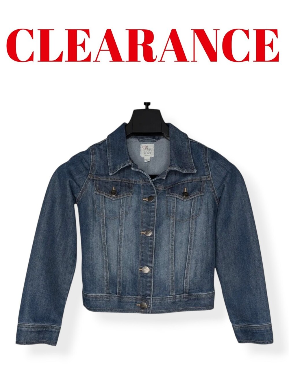 Children’s Place Est. 1989 Girls Jean Jacket XL (14) Blue Denim Button-Front EUC - Picture 1 of 13